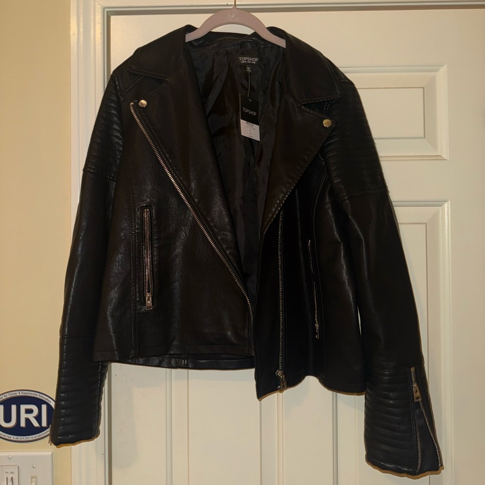 Topshop Quilted Black Leather Jacket